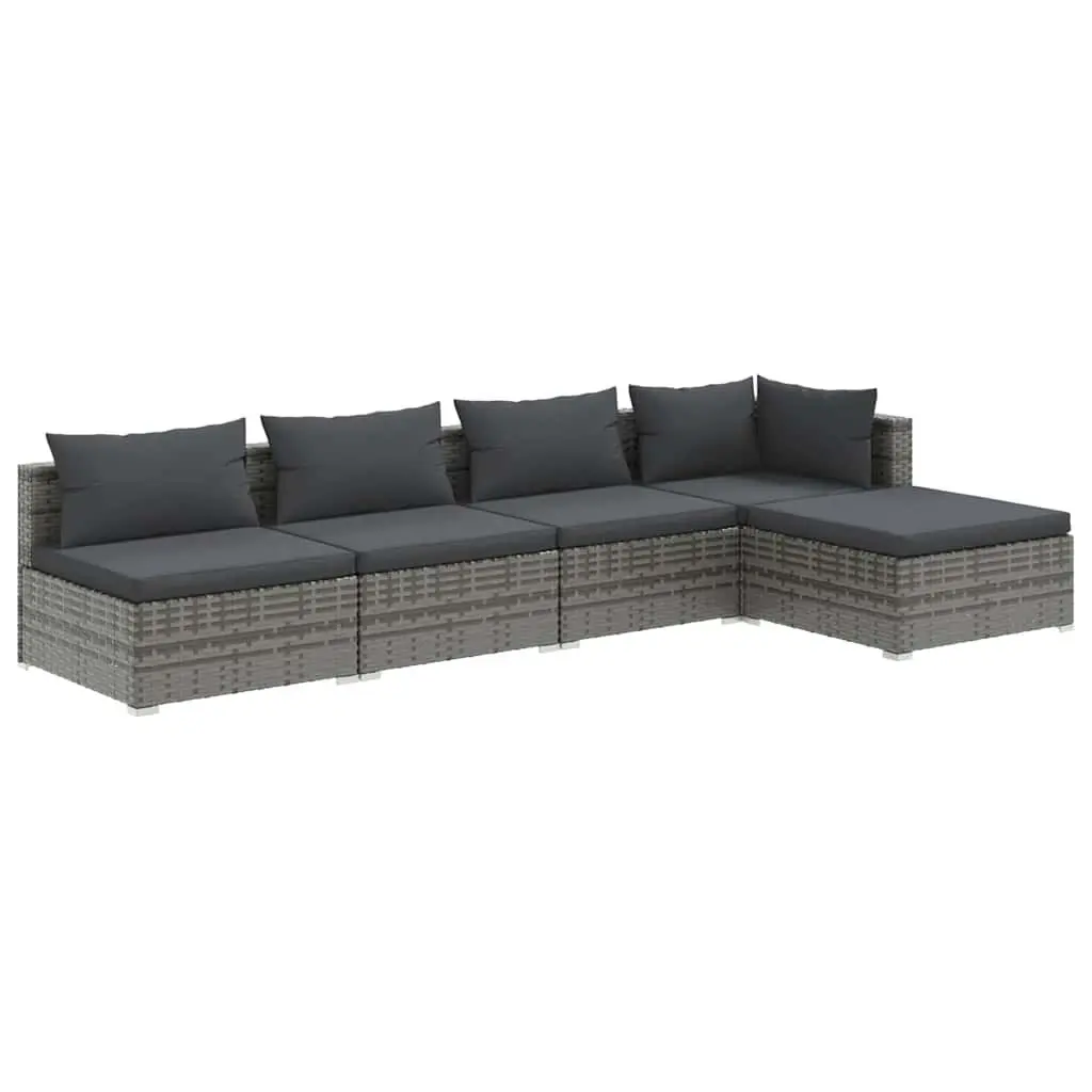 5 Piece Garden Lounge Set Outdoor Patio Furniture with Cushions Grey Rattan
