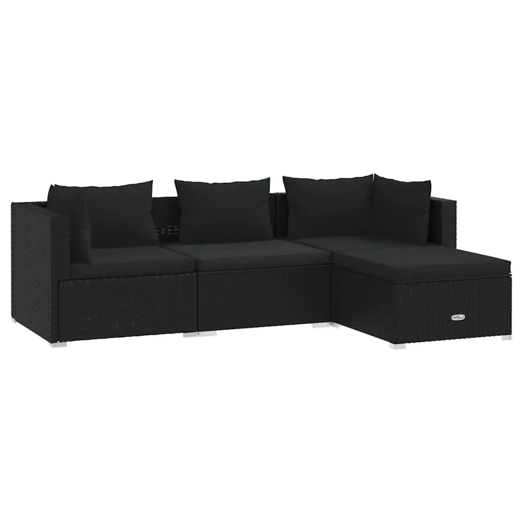 Garden Lounge Set Modular PE Rattan 4 Piece Outdoor Furniture Black