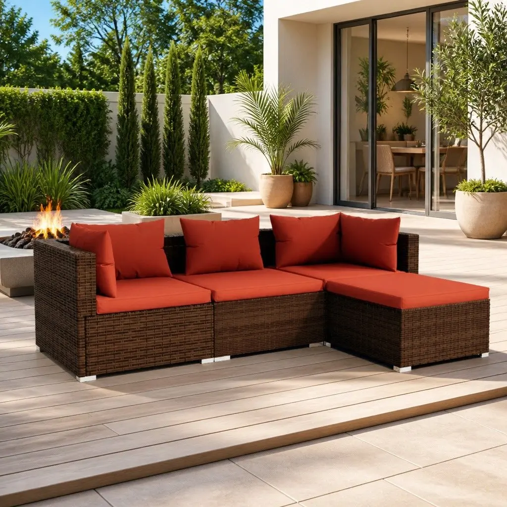 Garden Lounge Set Modular PE Rattan 4 Piece Outdoor Patio Furniture Brown