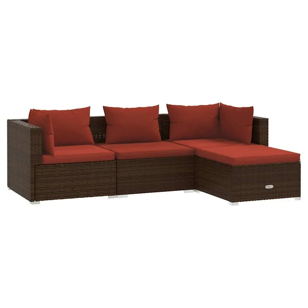 Garden Lounge Set Modular PE Rattan 4 Piece Outdoor Patio Furniture Brown