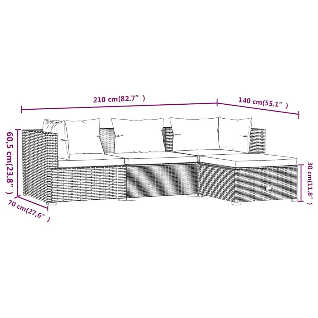 Garden Lounge Set Modular PE Rattan 4 Piece Outdoor Patio Furniture Brown