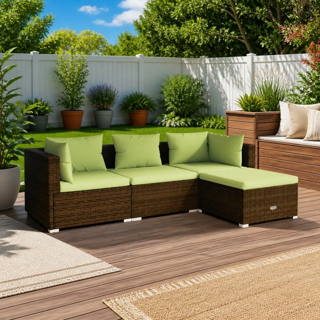 4 Piece Garden Lounge Set Poly Rattan Brown Outdoor Furniture Sofa