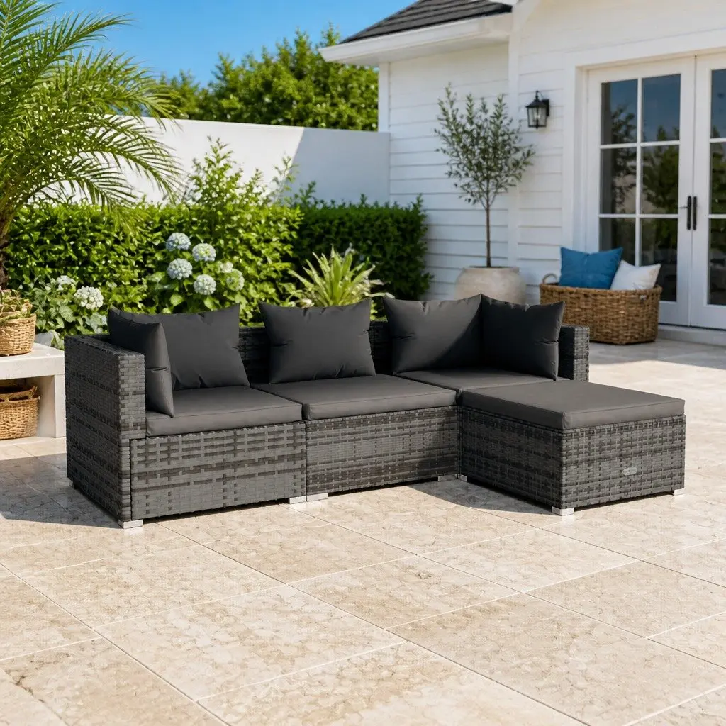Garden Lounge Set PE Rattan Modular Sofa 4 Piece Grey