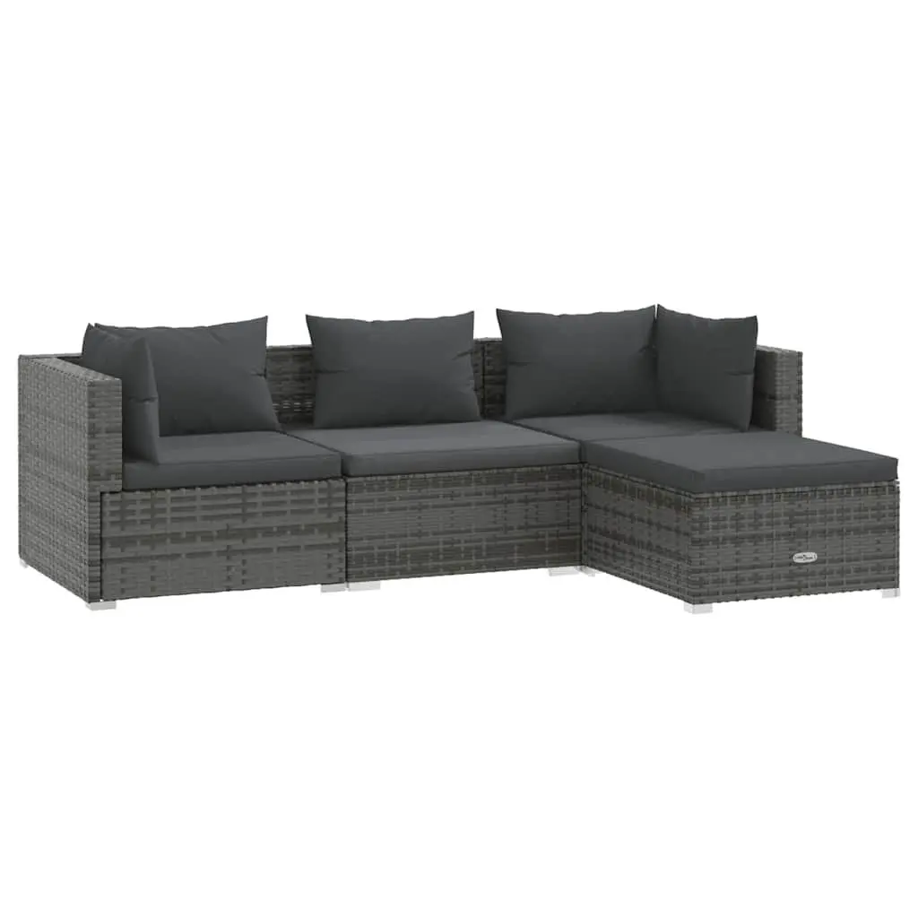 Garden Lounge Set PE Rattan Modular Sofa 4 Piece Grey