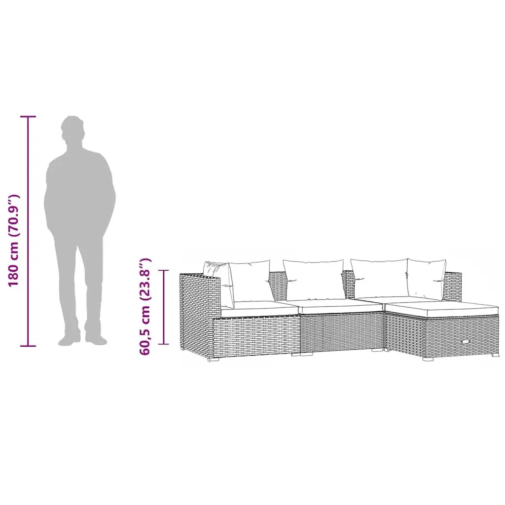 Garden Lounge Set PE Rattan Modular Sofa 4 Piece Grey