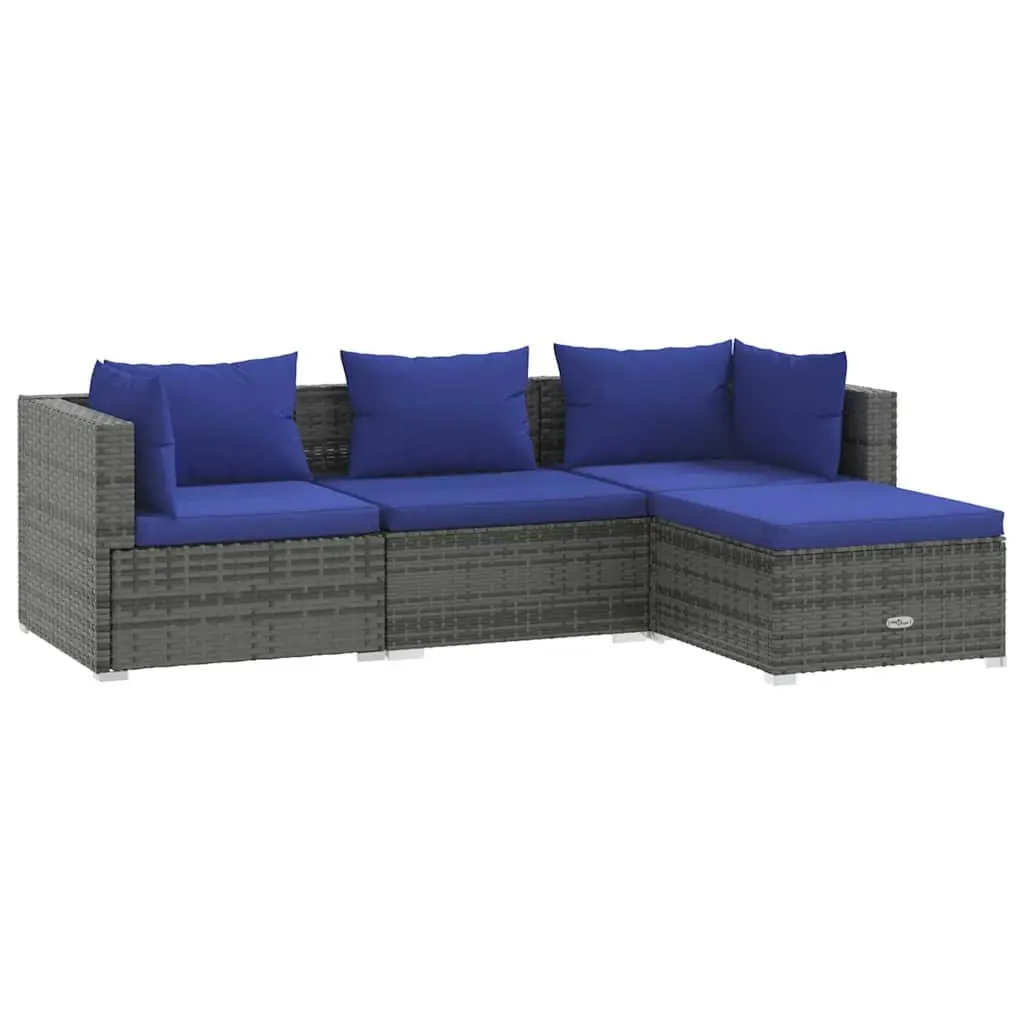 4 Piece Garden Lounge Set Outdoor Patio Furniture with Cushions Poly Rattan Grey