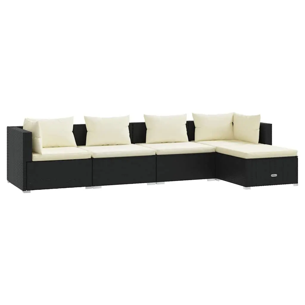 5 Piece Garden Lounge Set PE Rattan Modular Outdoor Patio Sofa Black with Cushions