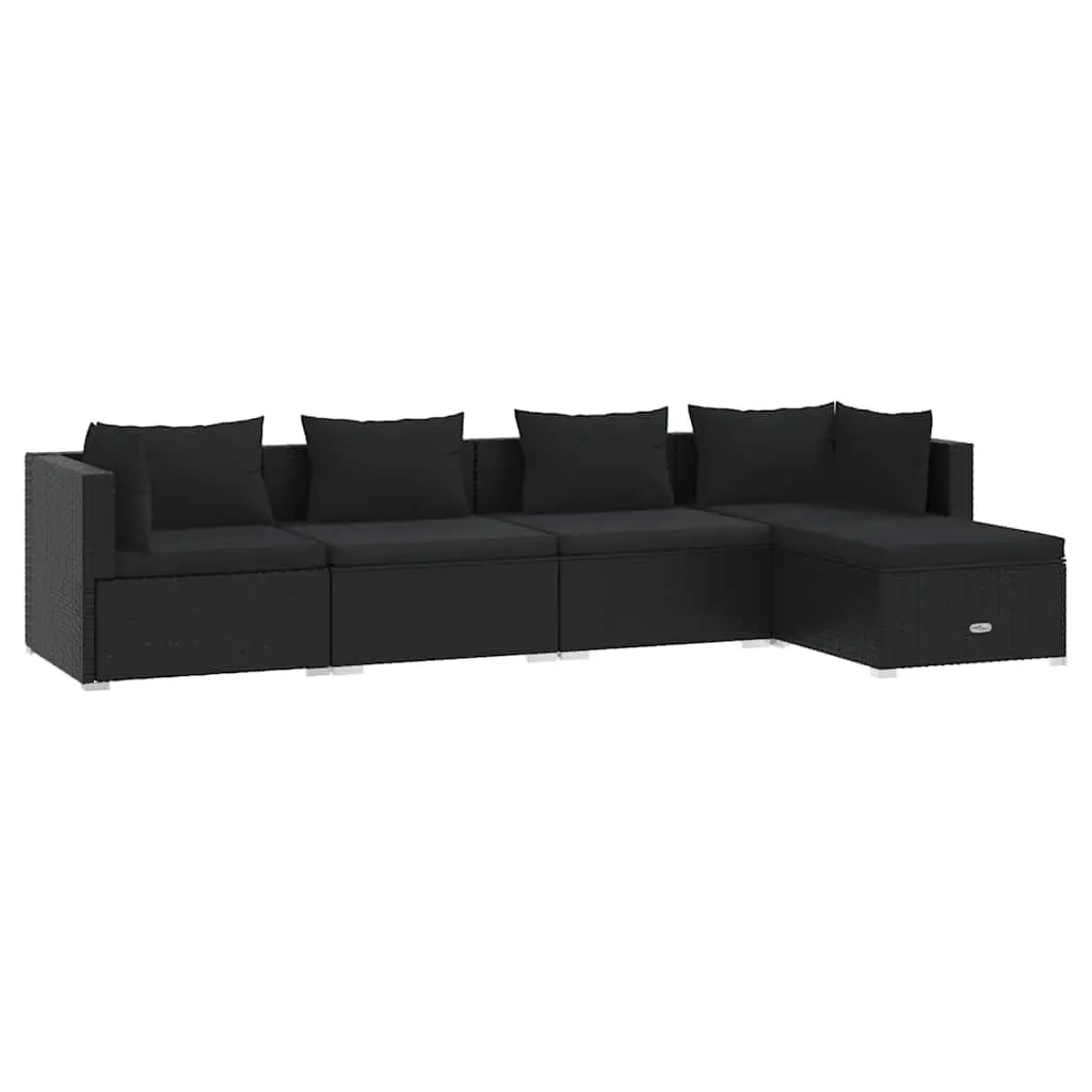 5 Piece Garden Lounge Set Modular PE Rattan Outdoor Patio Sofa Black