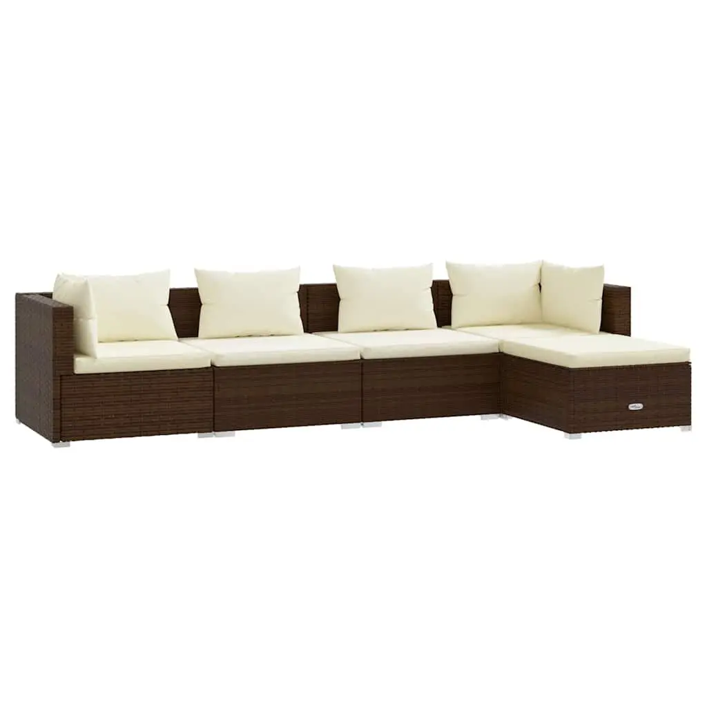 5 Piece Garden Lounge Set Waterproof PE Rattan Brown