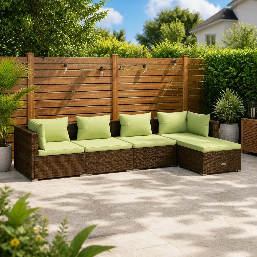 5 Piece Garden Lounge Set Waterproof PE Rattan Modular Sofa Brown