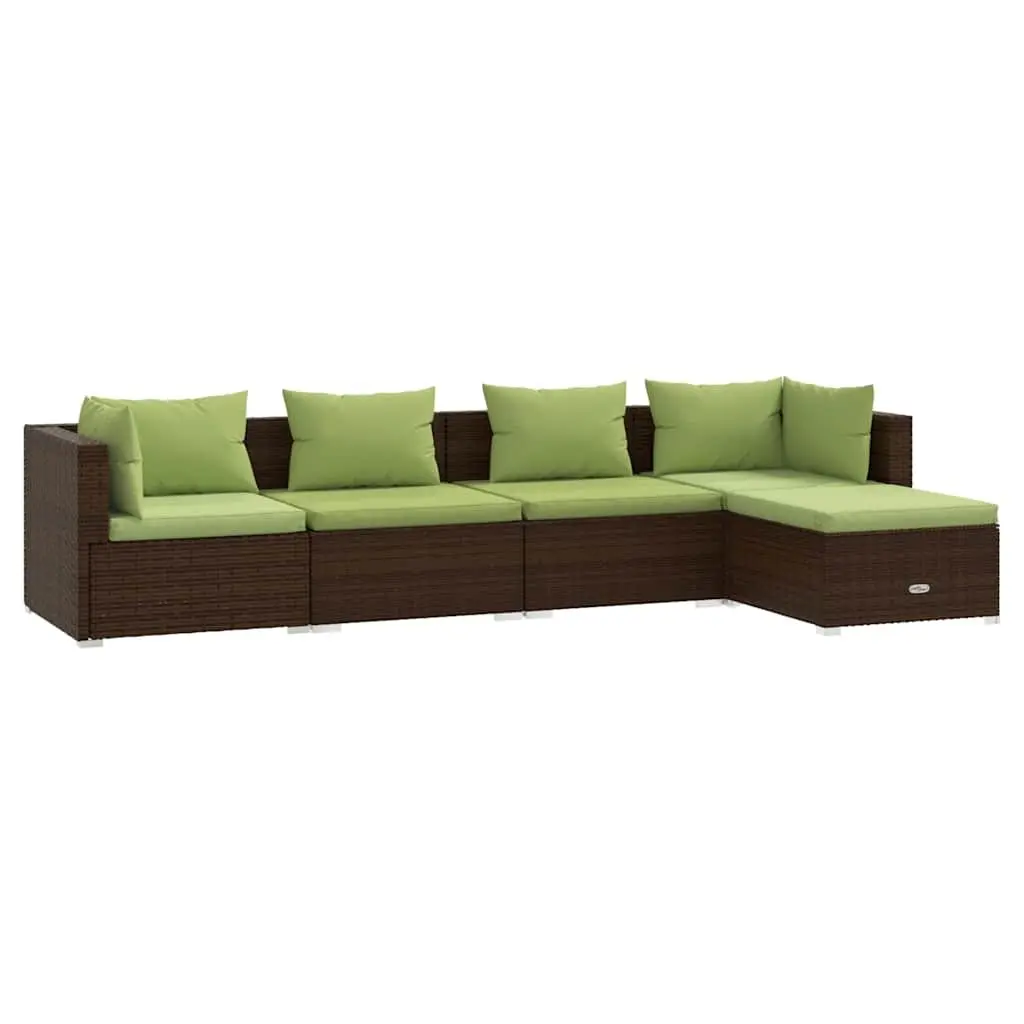 5 Piece Garden Lounge Set Waterproof PE Rattan Modular Sofa Brown