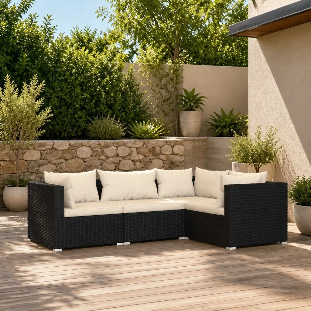 4 Piece Garden Lounge Set Modular Waterproof PE Rattan Outdoor Patio Furniture Black