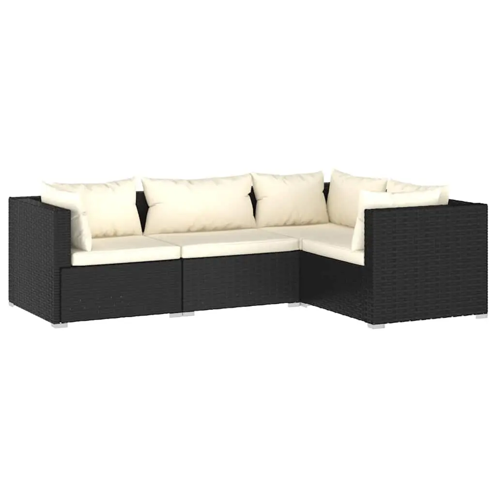 4 Piece Garden Lounge Set Modular Waterproof PE Rattan Outdoor Patio Furniture Black