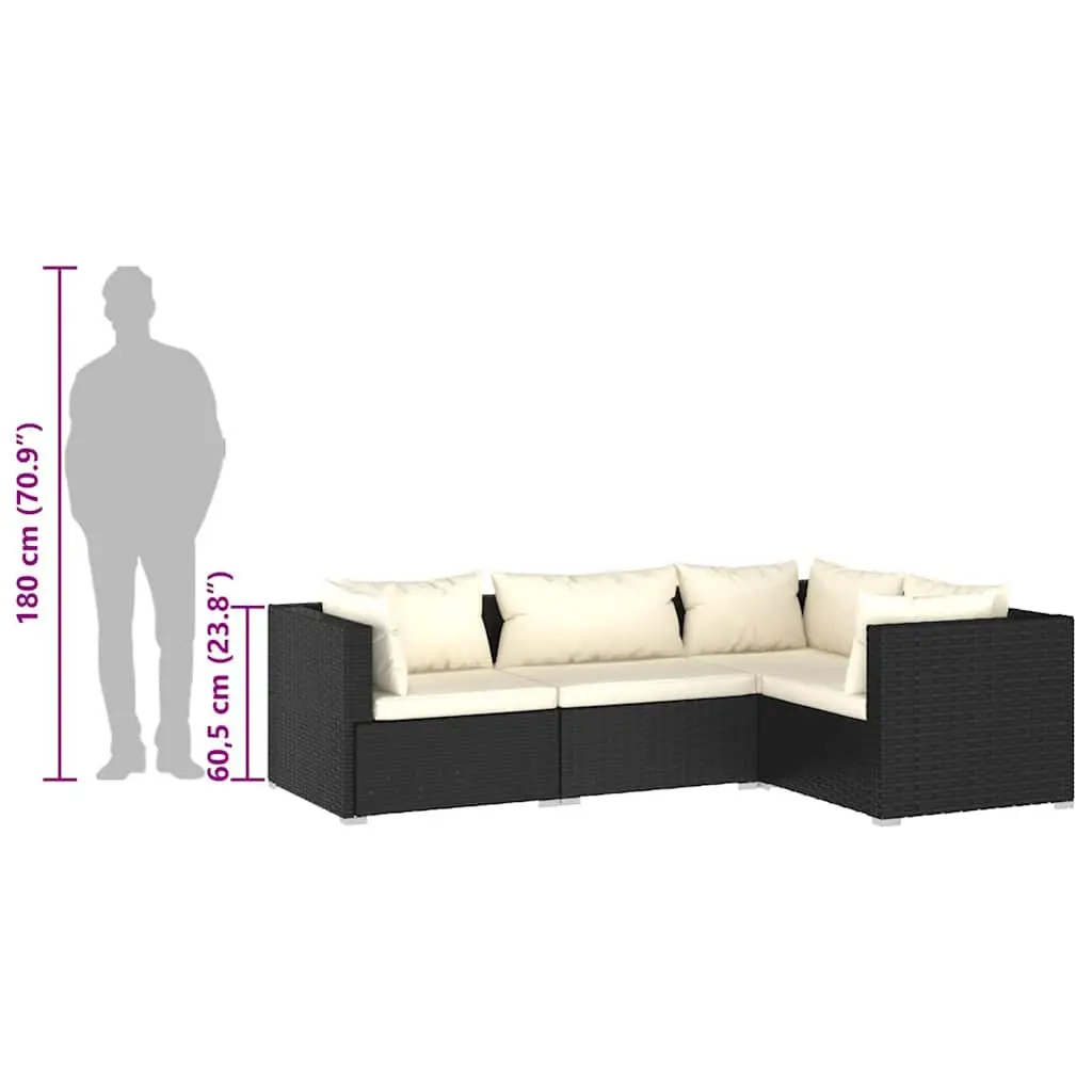 4 Piece Garden Lounge Set Modular Waterproof PE Rattan Outdoor Patio Furniture Black