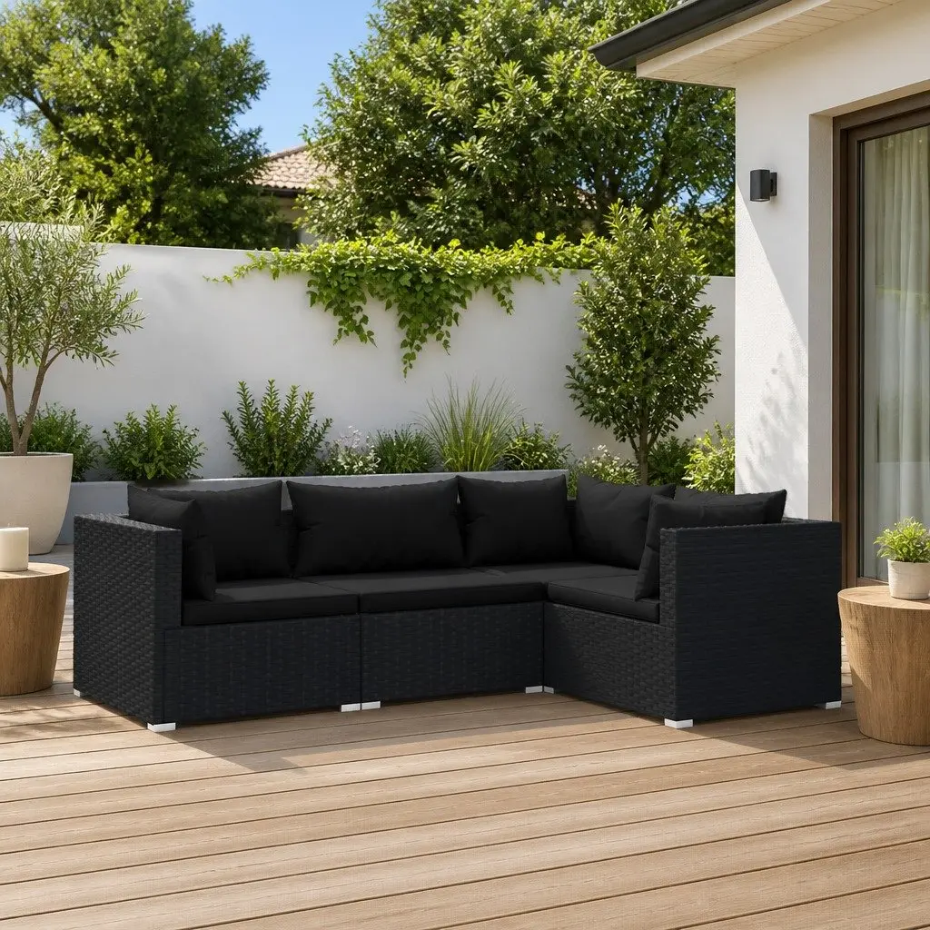 Garden Lounge Set Modular PE Rattan Black 4 Piece Outdoor Furniture