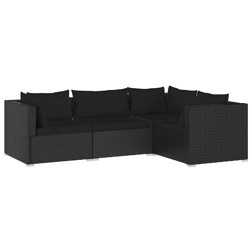 Garden Lounge Set Modular PE Rattan Black 4 Piece Outdoor Furniture