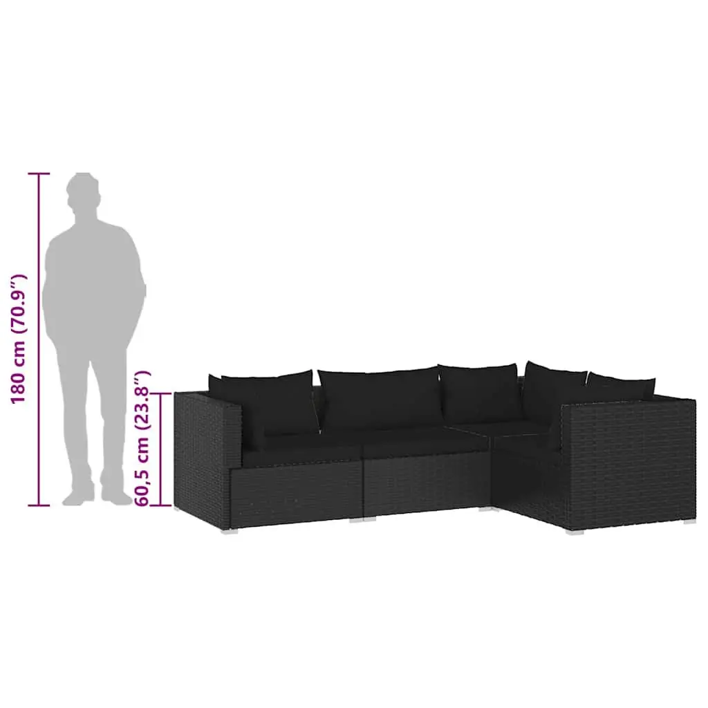 Garden Lounge Set Modular PE Rattan Black 4 Piece Outdoor Furniture