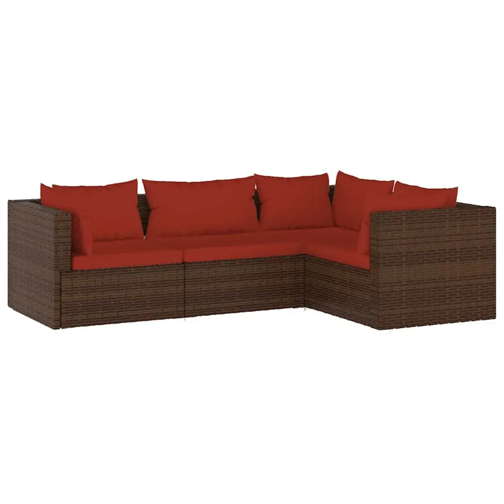 Garden Lounge Set Outdoor Furniture Poly Rattan 4 Piece Brown with Cushions
