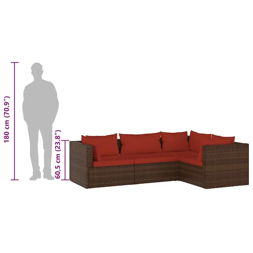 Garden Lounge Set Outdoor Furniture Poly Rattan 4 Piece Brown with Cushions