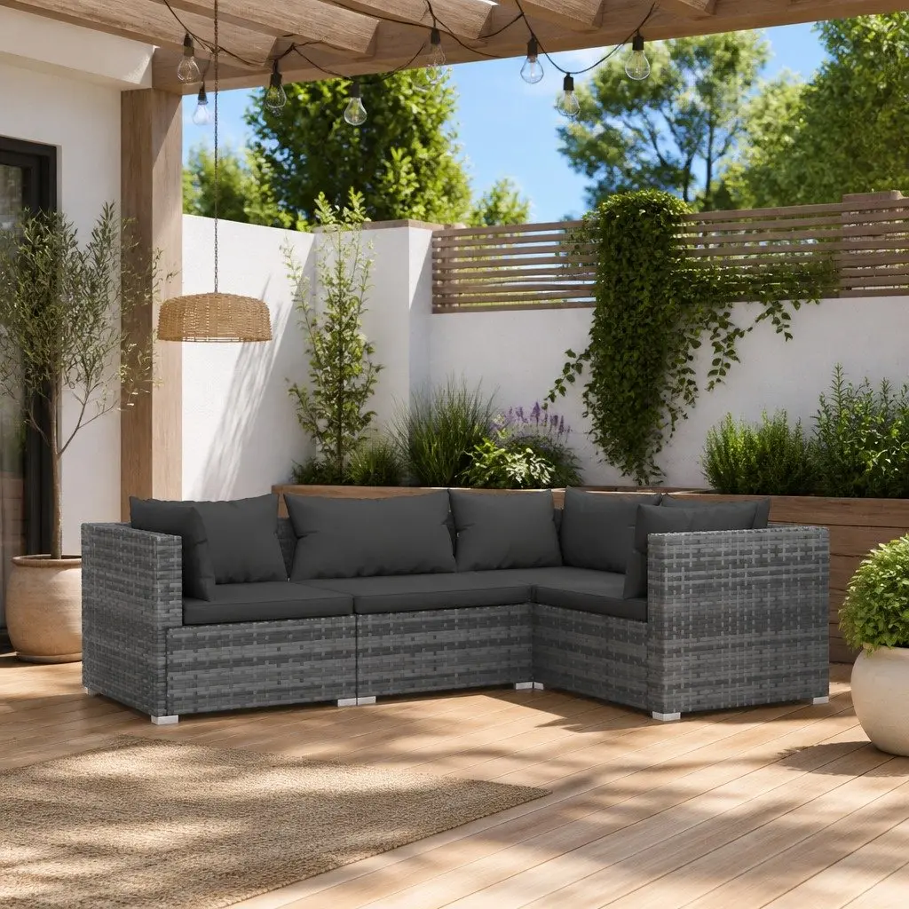 4 Piece Garden Lounge Set Modular Patio Furniture Waterproof PE Rattan Grey with Cushions