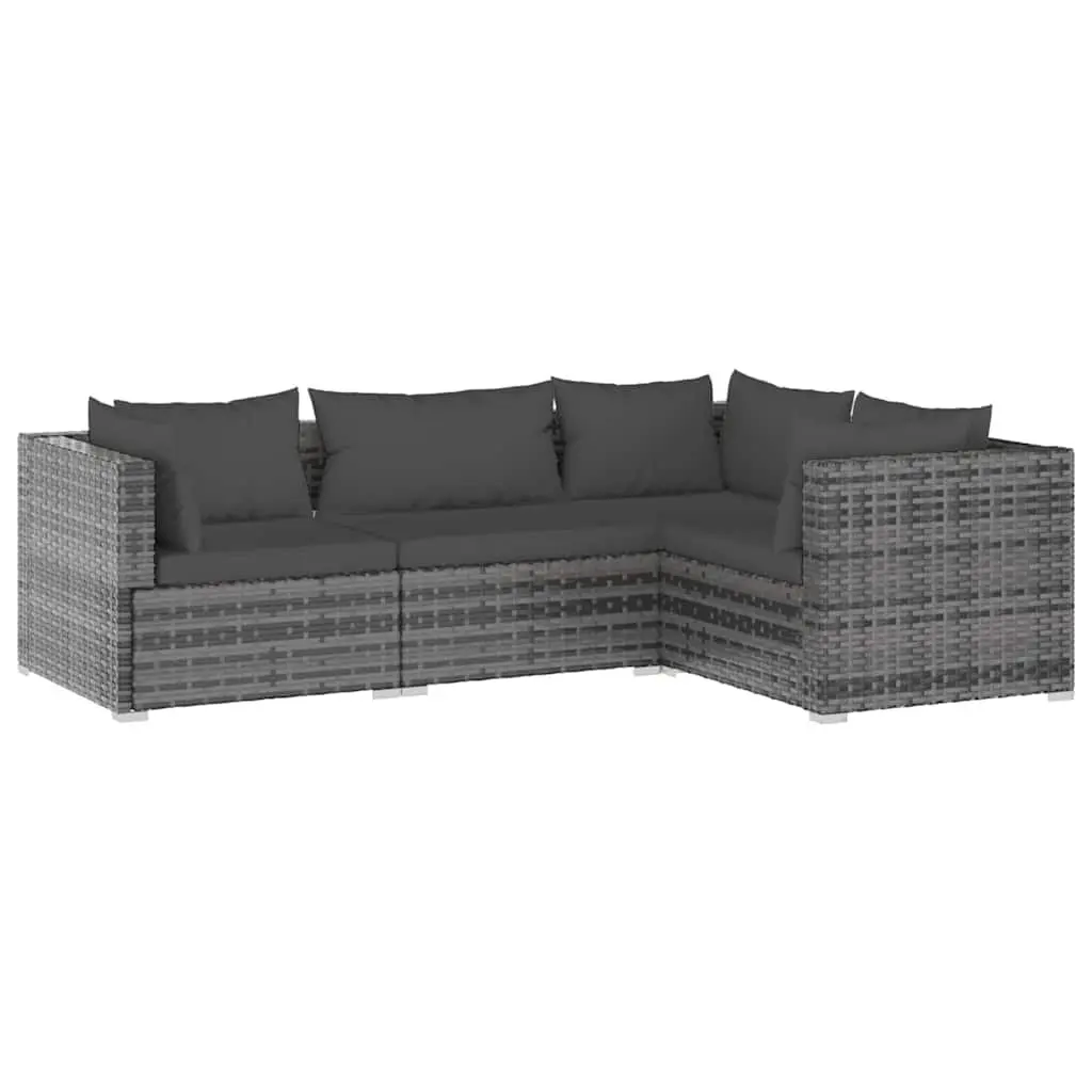 4 Piece Garden Lounge Set Modular Patio Furniture Waterproof PE Rattan Grey with Cushions
