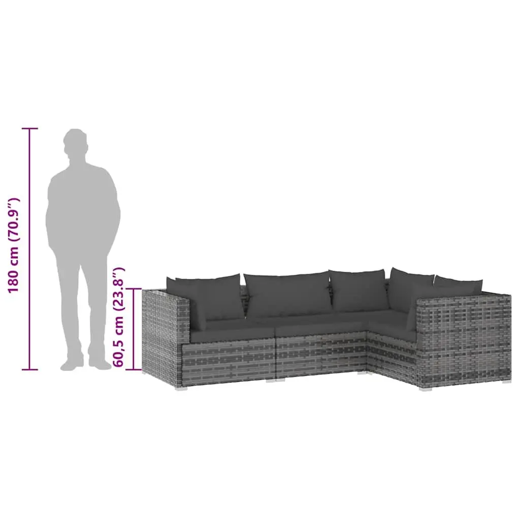 4 Piece Garden Lounge Set Modular Patio Furniture Waterproof PE Rattan Grey with Cushions
