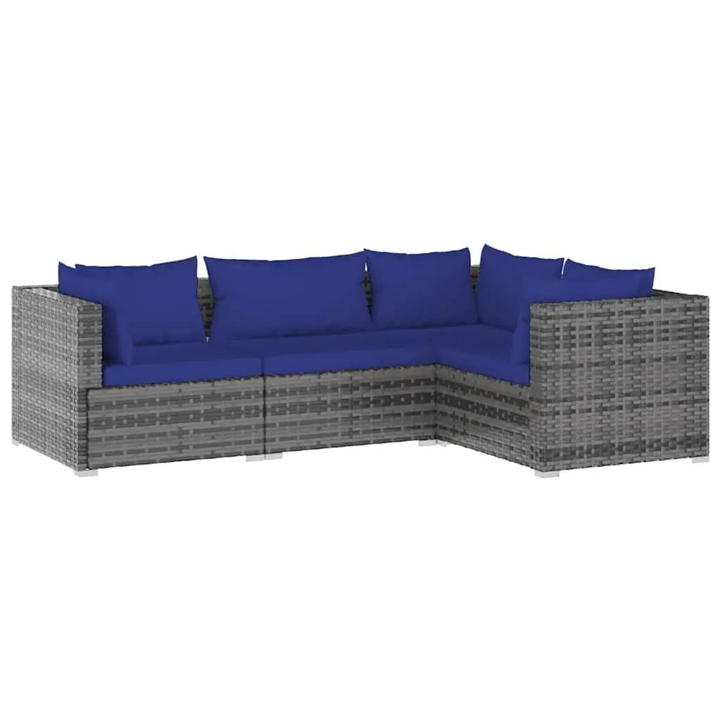 4 Piece Garden Lounge Set Grey Outdoor Patio Furniture Modular PE Rattan