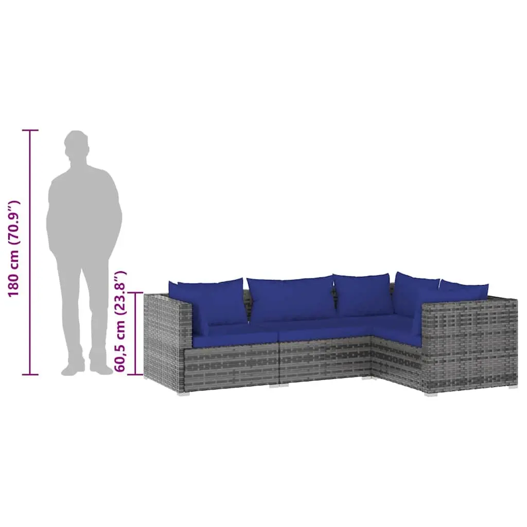 4 Piece Garden Lounge Set Grey Outdoor Patio Furniture Modular PE Rattan