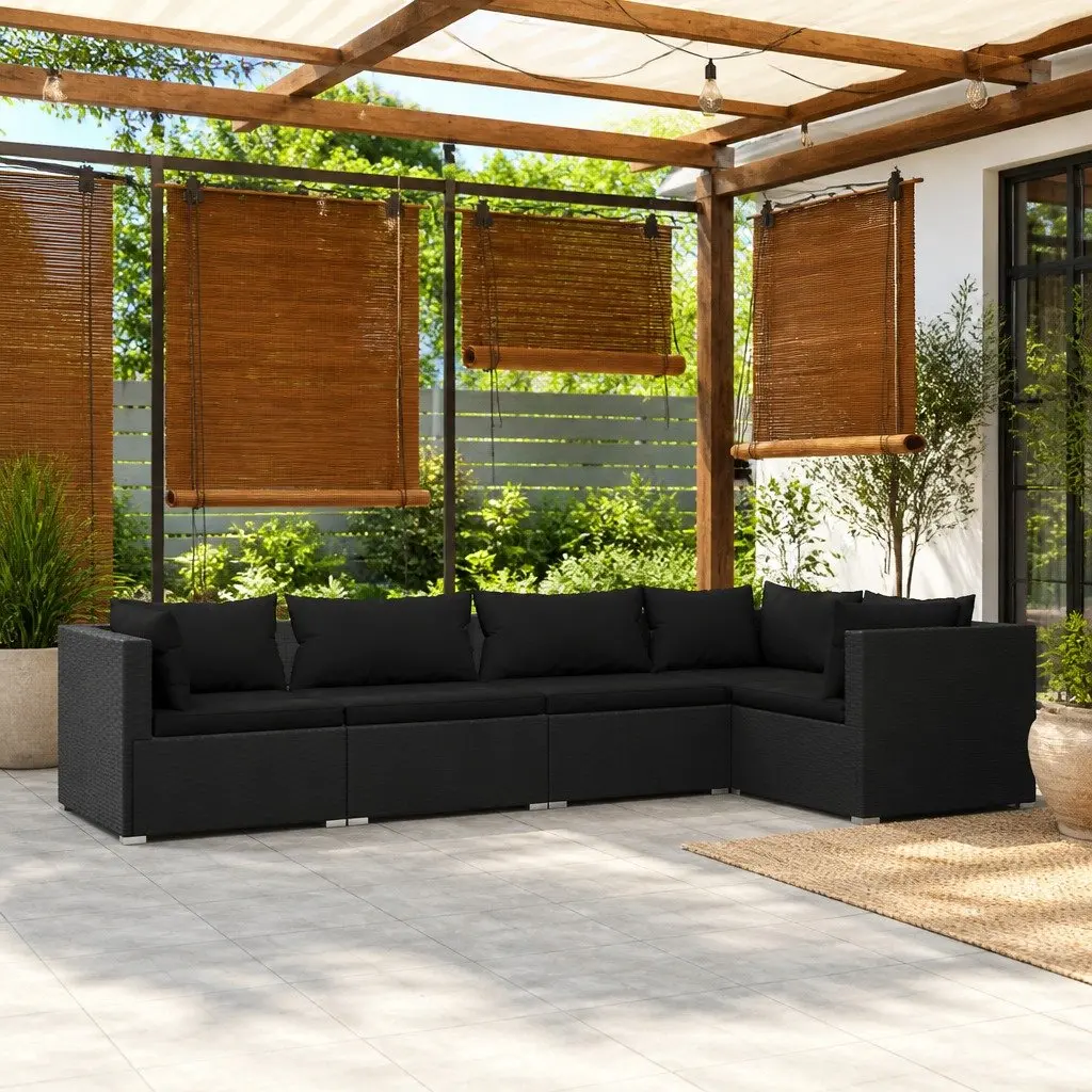 5 Piece Modular Sofa Set Outdoor Patio Furniture Black PE Rattan