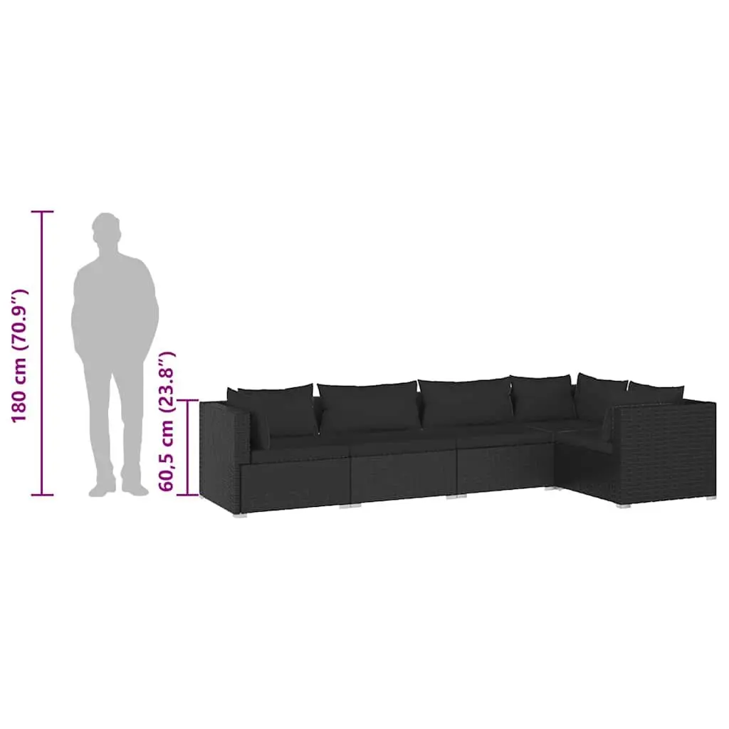 5 Piece Modular Sofa Set Outdoor Patio Furniture Black PE Rattan