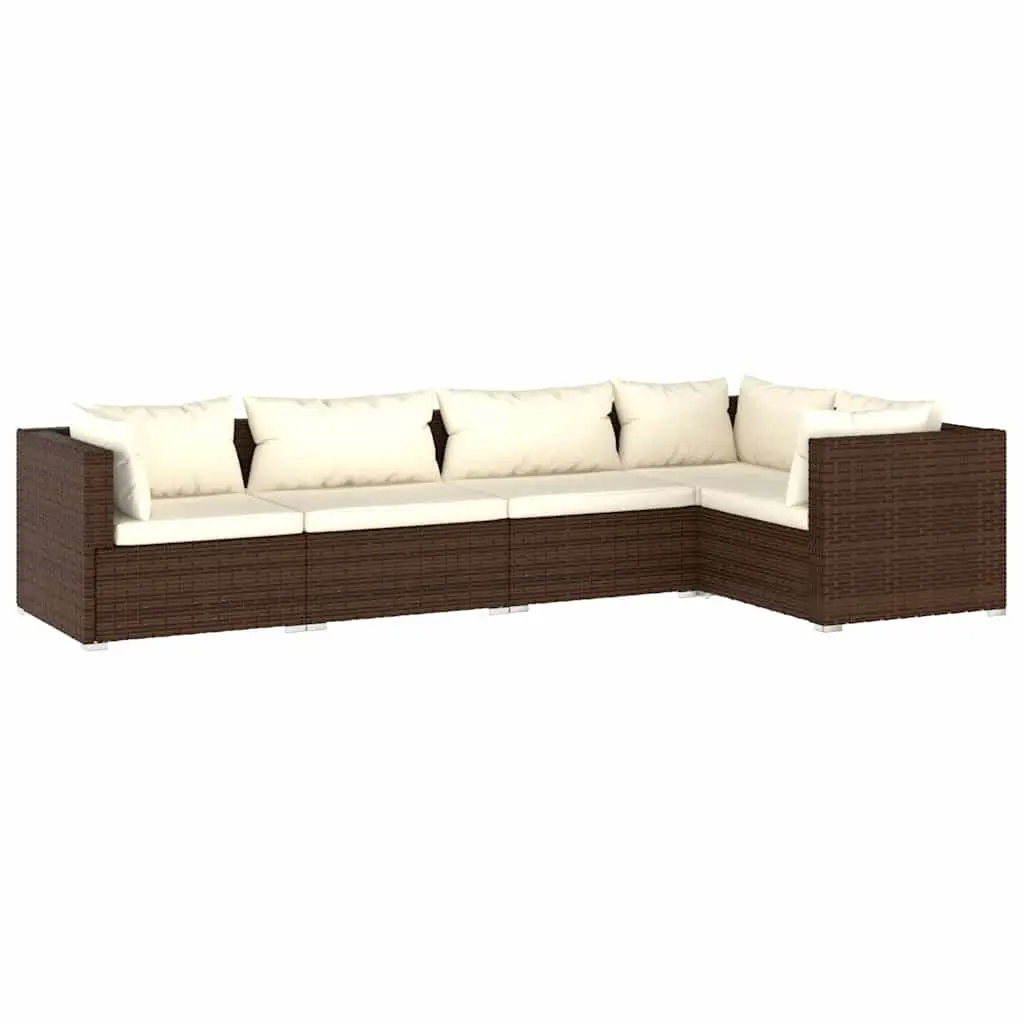 5 Piece Garden Lounge Set Outdoor Patio Furniture Poly Rattan Brown with