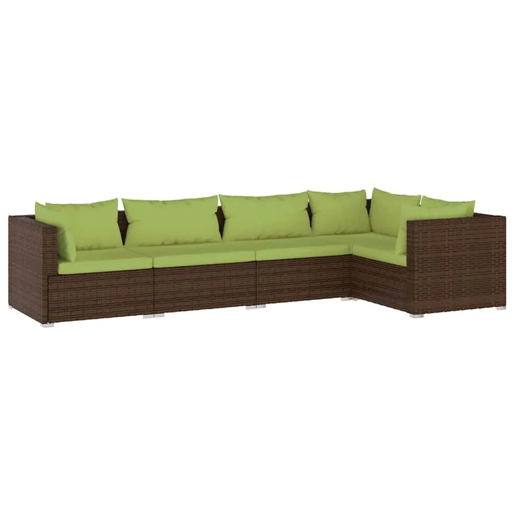 Garden Lounge Set Modular Outdoor Patio Furniture 5 Piece Brown Waterproof PE Rattan with Cushions