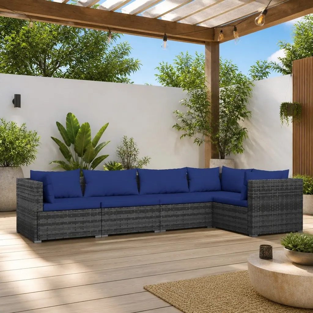 Garden Lounge Set Poly Rattan 5 Piece Grey with Cushions