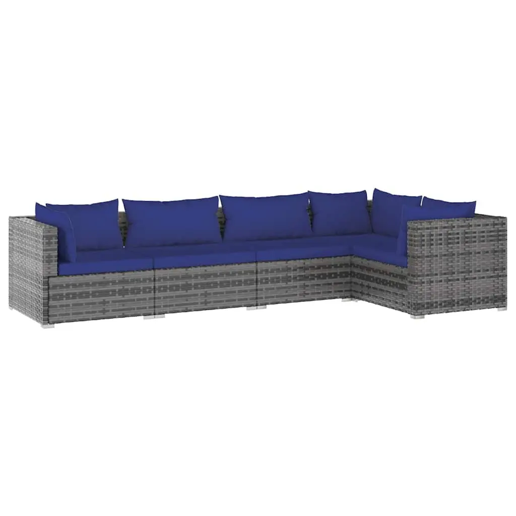 Garden Lounge Set Poly Rattan 5 Piece Grey with Cushions