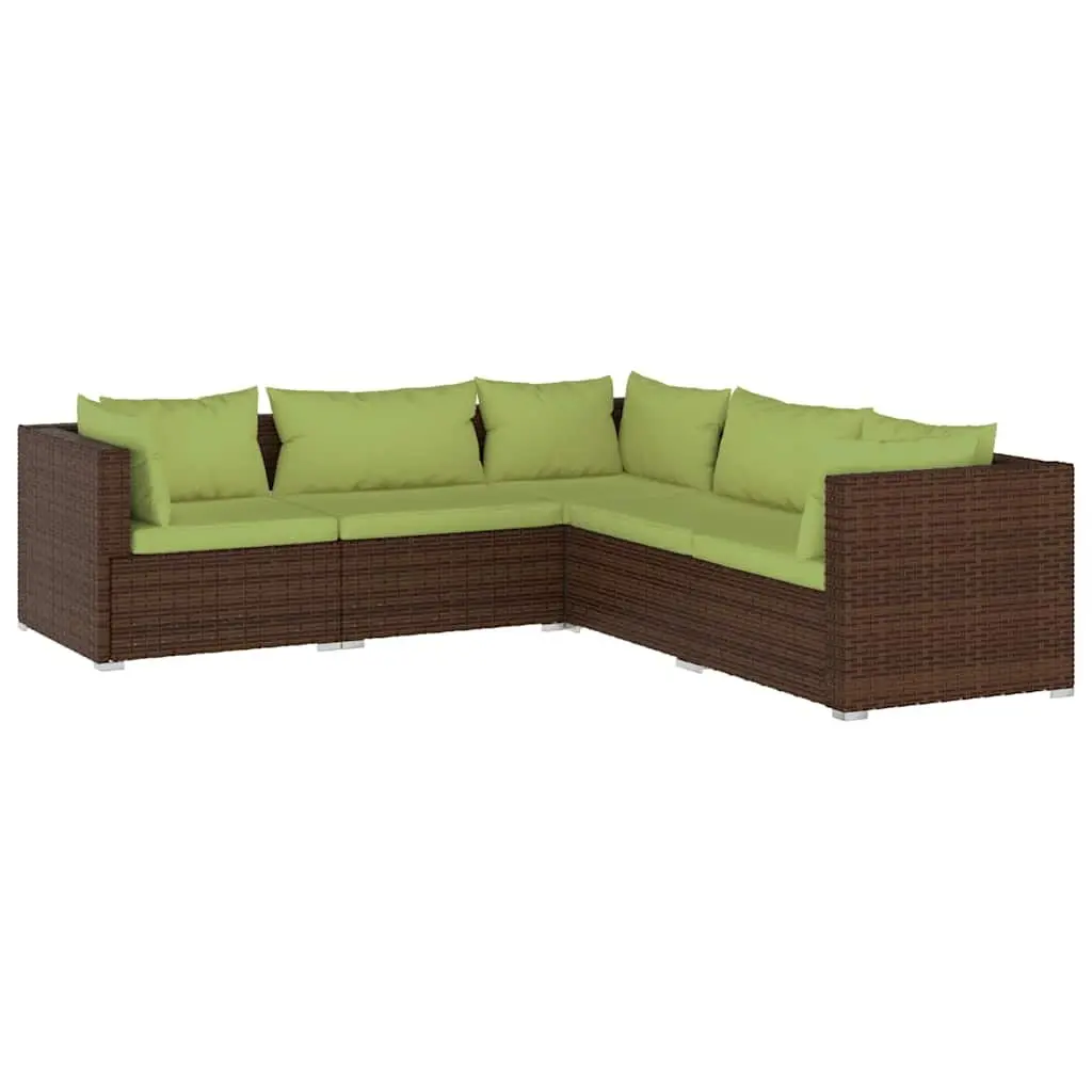 5 Piece Garden Lounge Set Modular Outdoor Patio Furniture Waterproof PE Rattan Brown