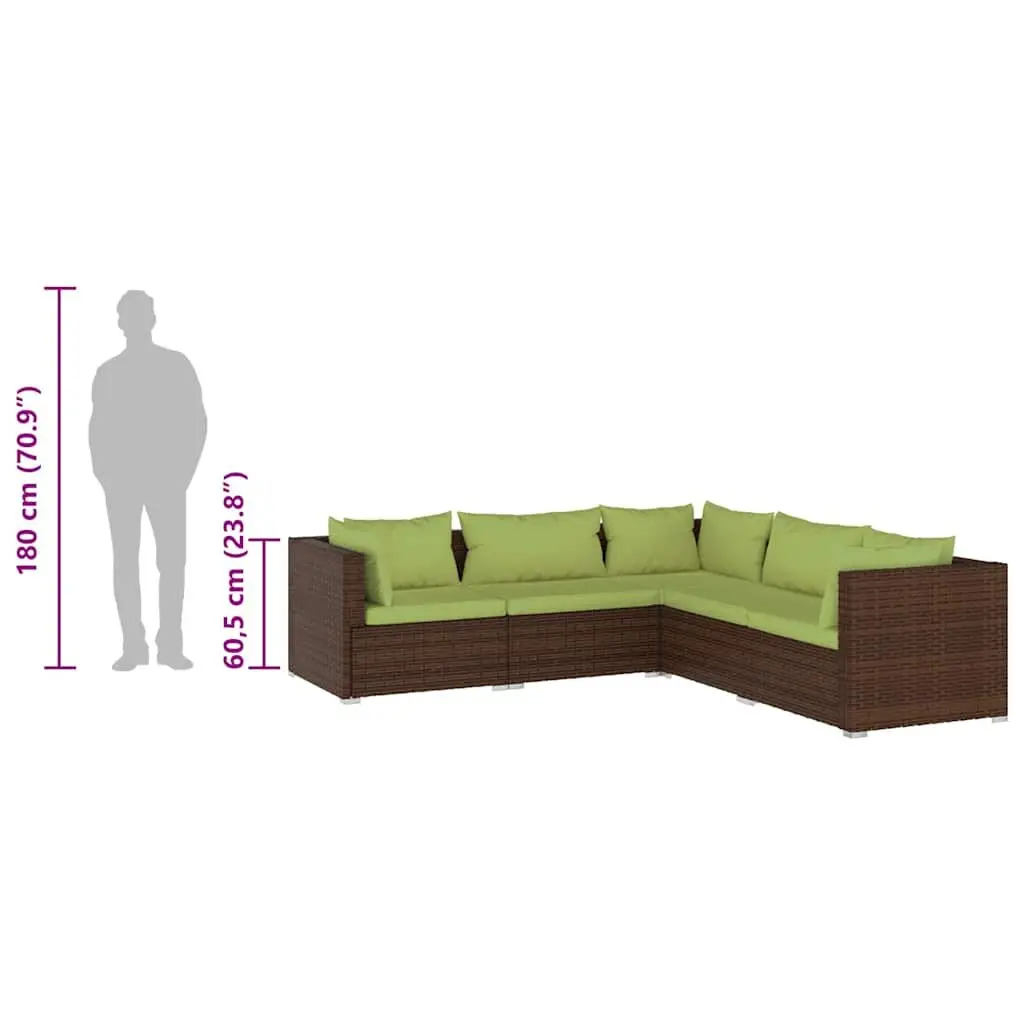 5 Piece Garden Lounge Set Modular Outdoor Patio Furniture Waterproof PE Rattan Brown