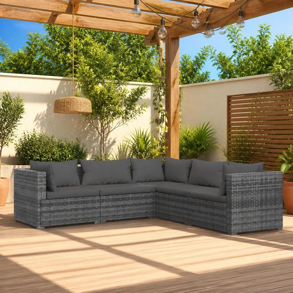 5 Piece Modular Garden Lounge Set Waterproof PE Rattan Grey with Cushions