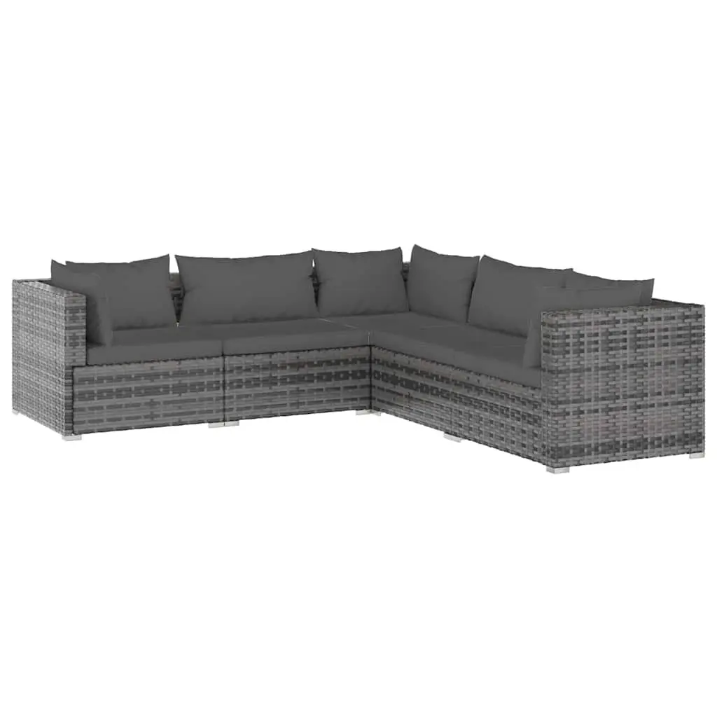 5 Piece Modular Garden Lounge Set Waterproof PE Rattan Grey with Cushions