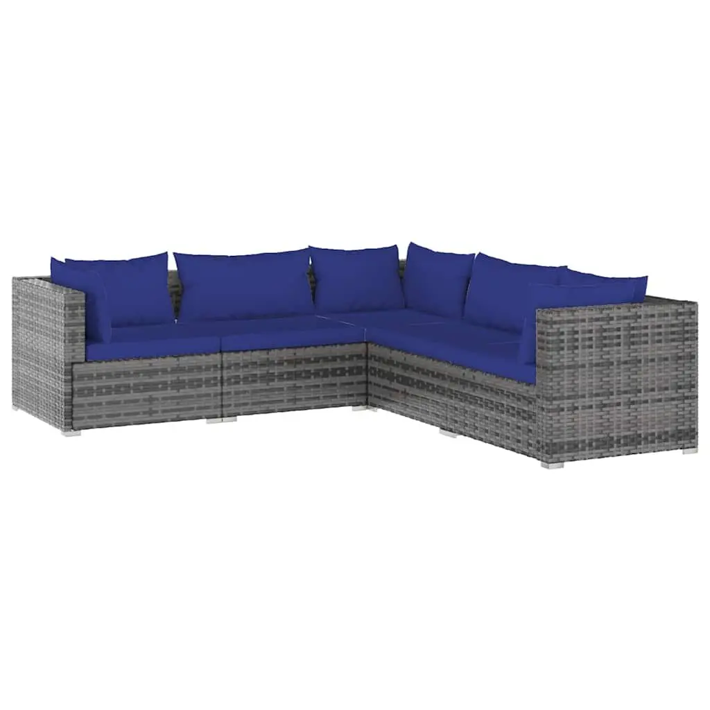 Outdoor Lounge Set Modular Rattan 5 Piece Patio Furniture Grey Cushions Weather Resistant