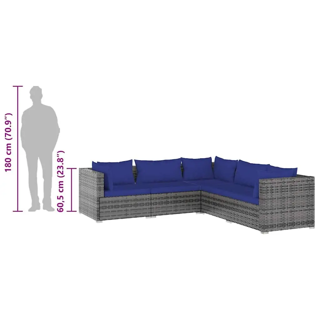 Outdoor Lounge Set Modular Rattan 5 Piece Patio Furniture Grey Cushions Weather Resistant