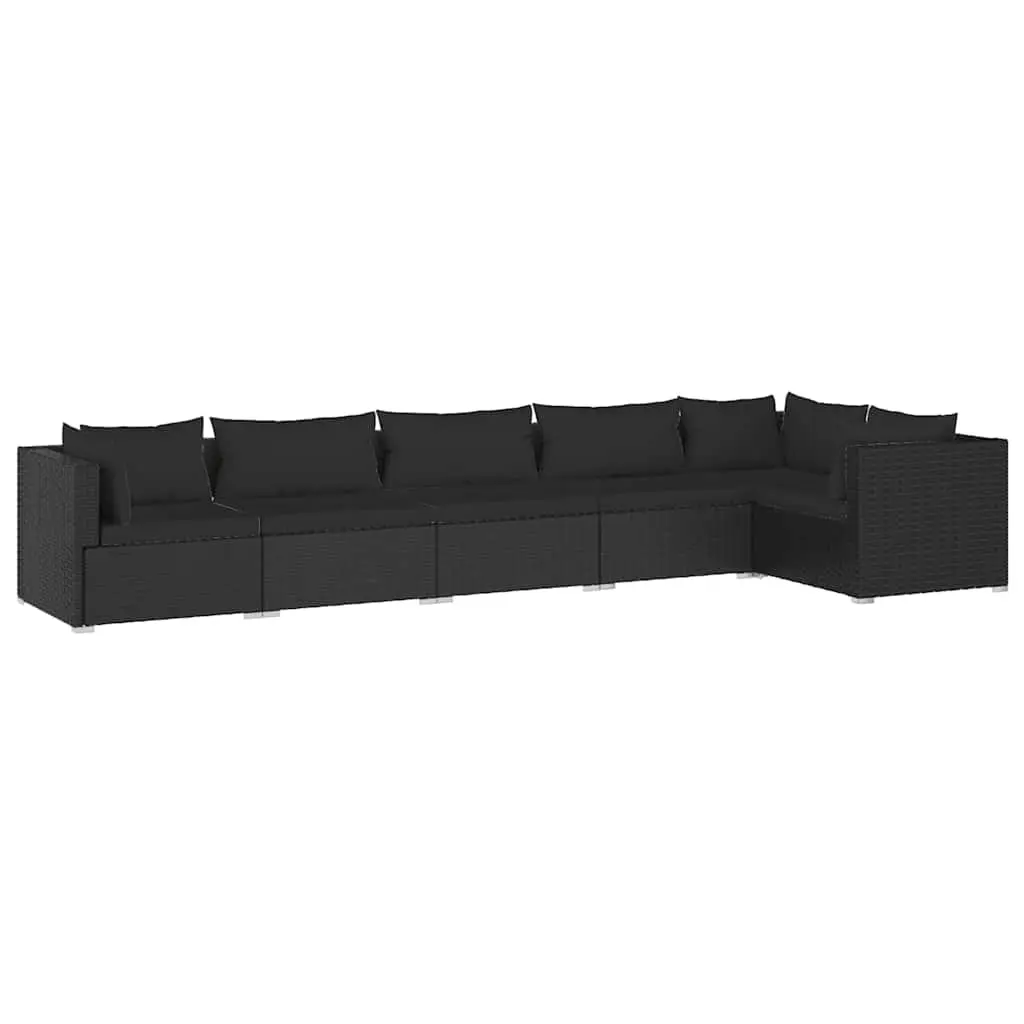 6 Piece Garden Lounge Set Outdoor Patio Furniture PE Rattan Cushions Black