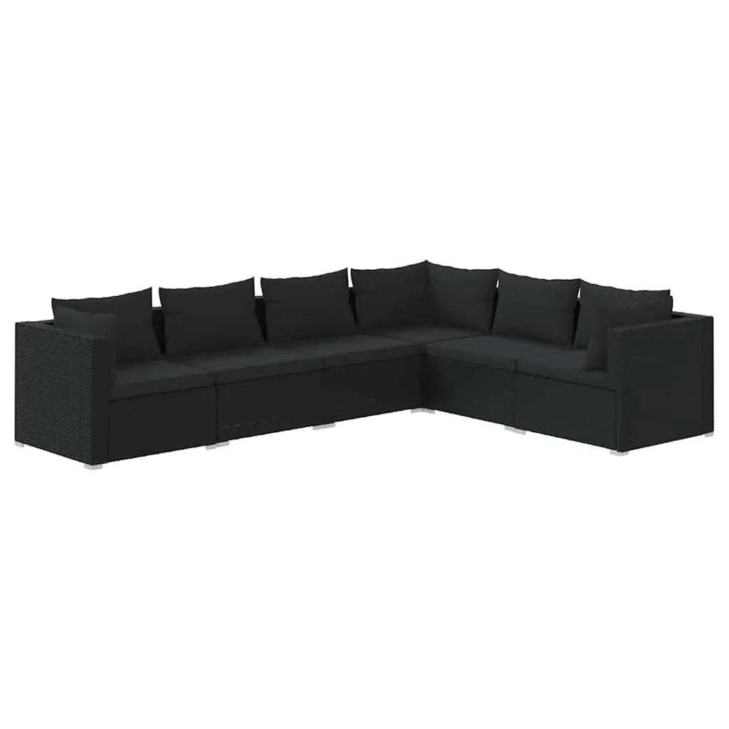 Garden Lounge Set 6 Piece Outdoor Furniture Poly Rattan Black with Cushions