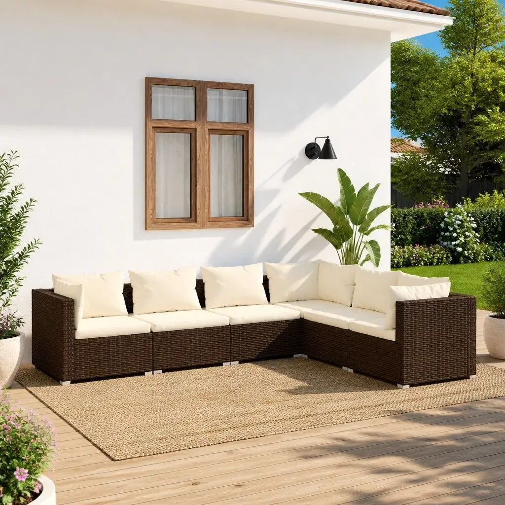 Garden Lounge Set Poly Rattan 6 Piece Outdoor Furniture Patio Sofa Brown