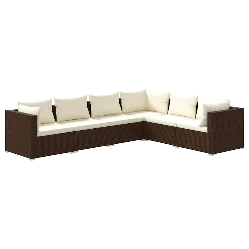 Garden Lounge Set Poly Rattan 6 Piece Outdoor Furniture Patio Sofa Brown