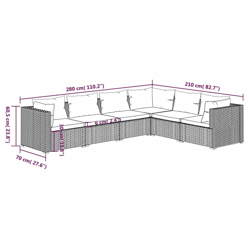 Garden Lounge Set Poly Rattan 6 Piece Outdoor Furniture Patio Sofa Brown