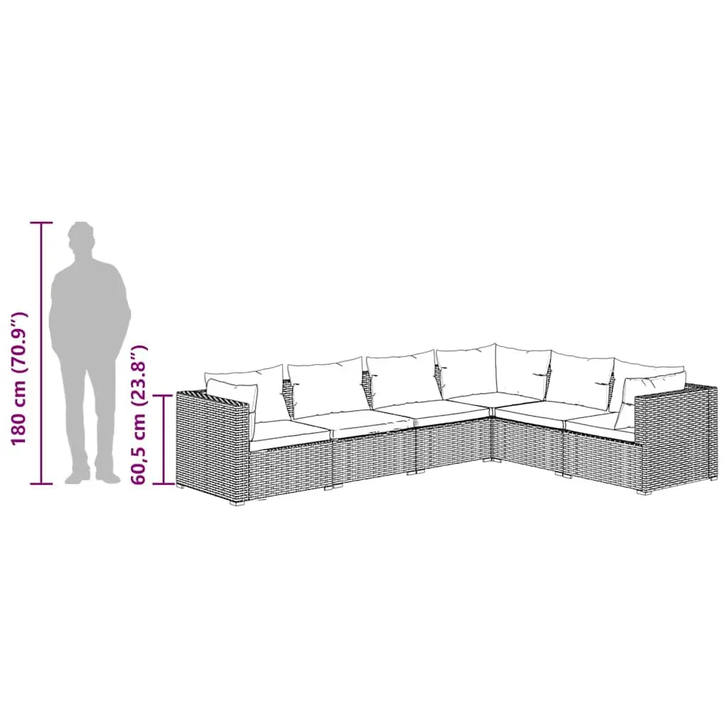 Garden Lounge Set Poly Rattan 6 Piece Outdoor Furniture Patio Sofa Brown