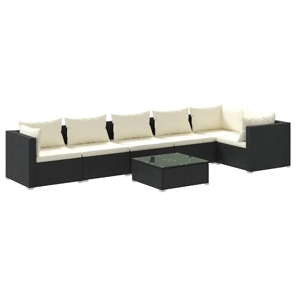 Garden Lounge Set 7 Piece Modular Waterproof PE Rattan Sofa Black