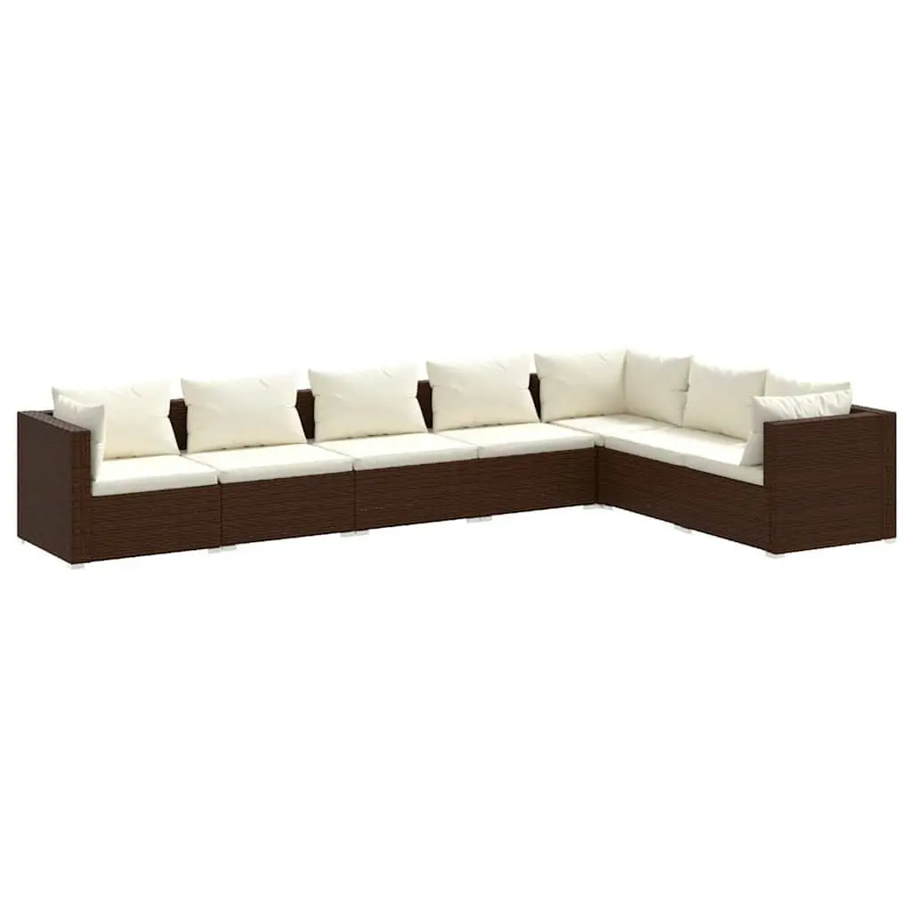 7 Piece Garden Lounge Set Outdoor Patio Furniture with Cushions PE Rattan Brown
