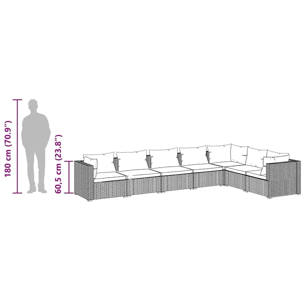 7 Piece Garden Lounge Set Outdoor Patio Furniture with Cushions PE Rattan Brown
