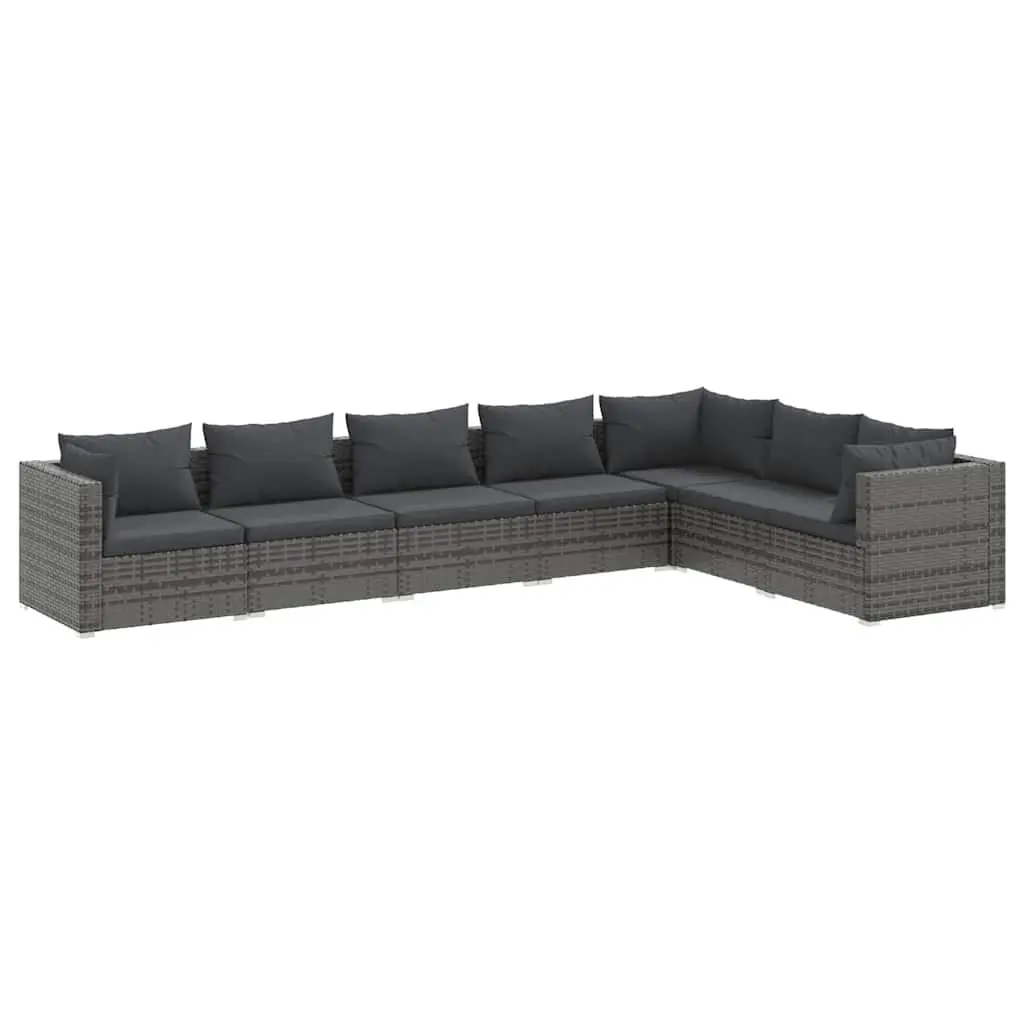 7 Piece Garden Lounge Set Rattan Waterproof PE Grey